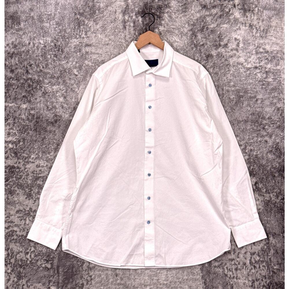David Donahue Trim Fit Dress Shirt 18 Mens White Luxury Textured 36/37